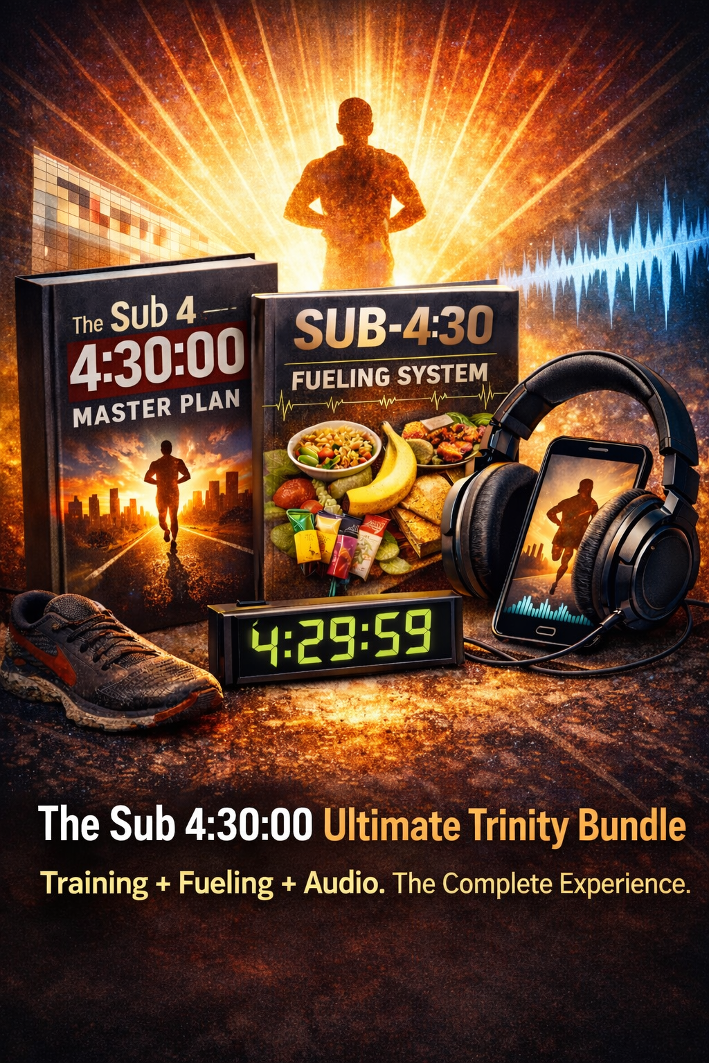 The Sub-4:30 Ultimate Trinity Bundle Subtitle: Training + Fueling + Audio. The Complete Experience.