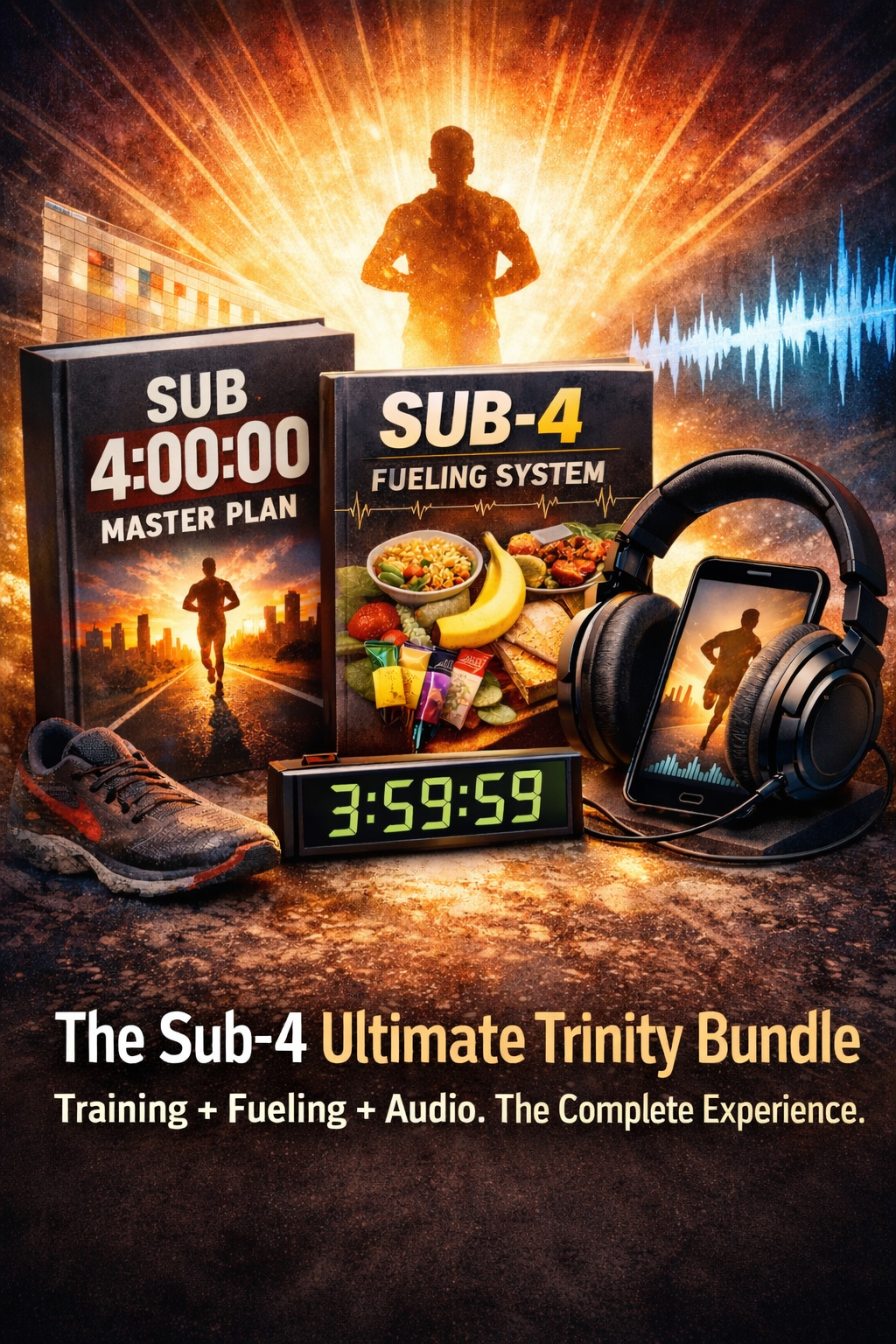 The Sub-4 Ultimate Trinity Bundle: Training + Fueling + Audio. The Complete Experience.